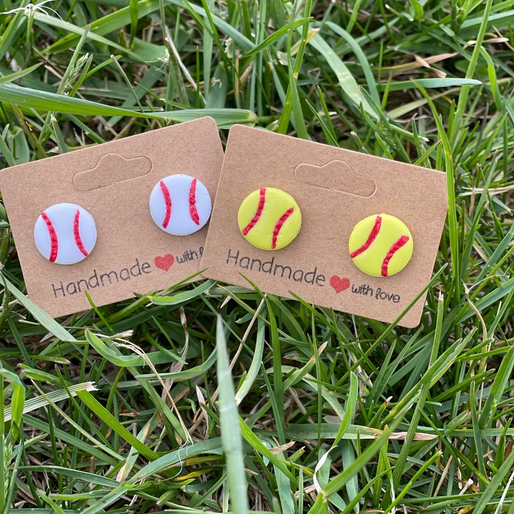 Polymer clay baseball or softball earrings
